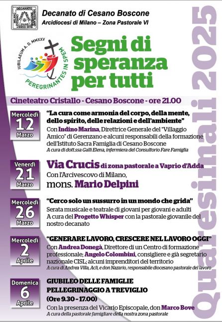 QUARESIMALE. SEGNI DI SPERANZA PER TUTTI 1 [CRISTALLO]